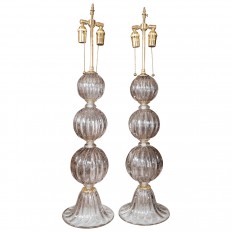 Pair of smoked Murano glass lamps